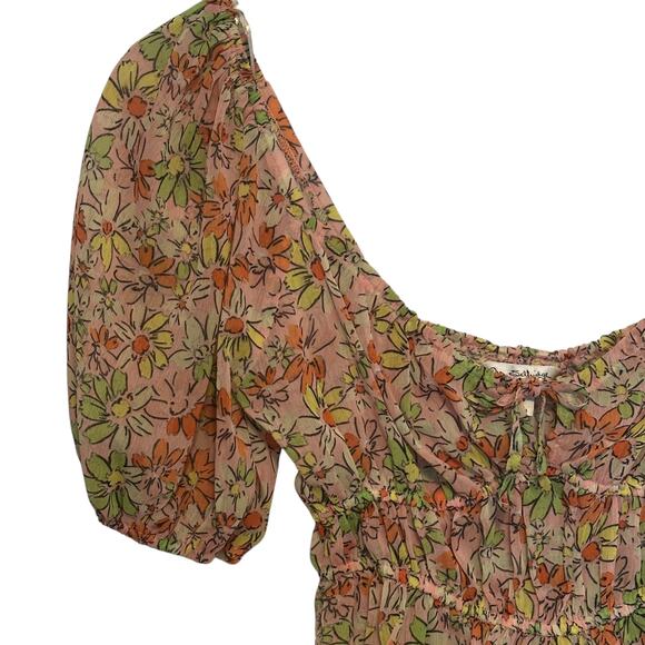 Miss Selfridge NEW Floral Milkmaid Top Womens Size 6 Pink Cropped Peplum ASOS - Picture 4 of 11